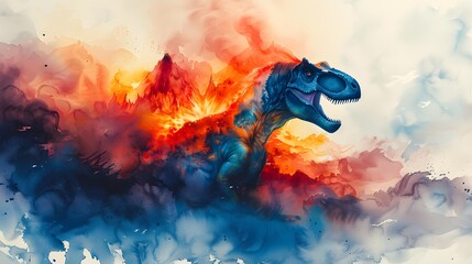 Canvas Print - Dinosaur in Watercolor Abstract.