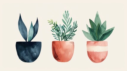 Wall Mural - Elegant Minimalist Watercolor Botanical Illustrations in Pastel Colors - Front View Flat Design