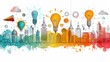 © Kanin - Colorful abstract cityscape with various light bulbs representing creativity, innovation, and inspiration in a vibrant artistic style.
