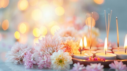 Canvas Print - Candles, Flowers, and Incense in a Spa Setting.