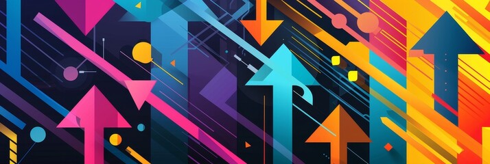 Sticker - Abstract Arrow Design: Upward Momentum and Growth - This vibrant abstract design features colorful arrows pointing upwards, symbolizing progress, ambition, growth, and success. It creates a dynamic an