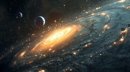 Spiral galaxy, interstellar scenery, galaxies, planets, space, futuristic world, space world, starscapes, interstellar, comets, asteroids in the outer space, dark background