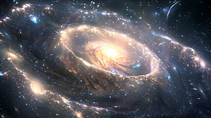 Spiral galaxy, interstellar scenery, galaxies, planets, space, futuristic world, space world, starscapes, interstellar, comets, asteroids in the outer space, dark background