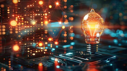 Wall Mural - glowing light bulb with connection network circuit board for digital innovation technology concept i