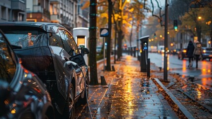 Naklejka na meble A city street with electric vehicle charging infrastructure