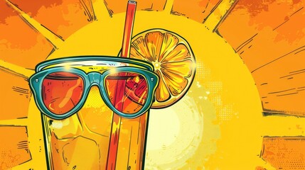 Poster - Drink with sunglasses and lemon slice