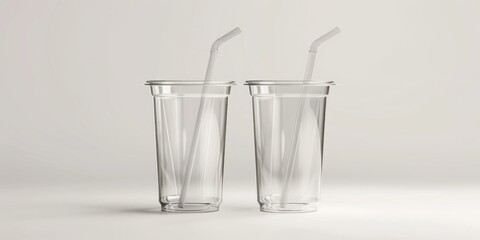 Poster - Two Clear Drinking Glasses with Straws