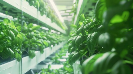 Poster - Indoor Vertical Farm with Fresh Basil