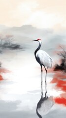 Poster - Painting animal bird lake.