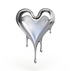 Canvas Print - Heart dripping silver metal white background.