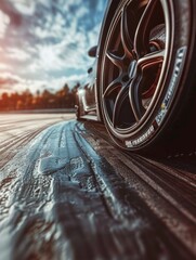 Canvas Print - Wet Road Tire Close-Up