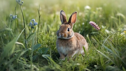 Wall Mural - rabbit in the grass