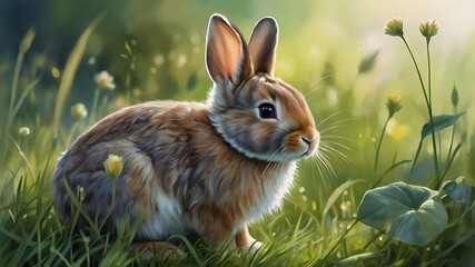 Wall Mural - rabbit in the grass