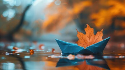 Wall Mural - Autumn Leaf Boat