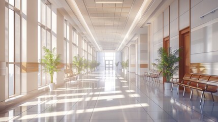 Canvas Print - Modern Building Interior with Sunlight Streaming Through Windows