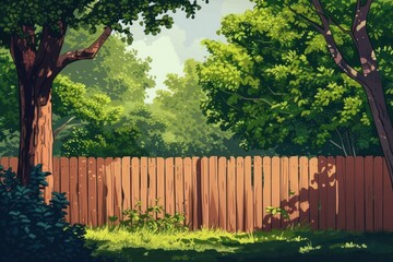 Poster - Backyard wooden fence tree outdoors nature.