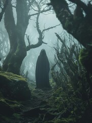 Poster - Mysterious hooded figure in dark forest