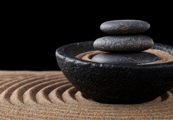 Poster - Balanced zen stones in sand garden