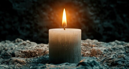 Canvas Print - Glowing candle flame on rocky surface