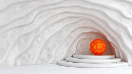 Sticker - Glowing orange orb on abstract white podium