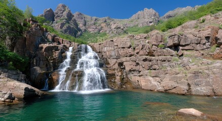 Sticker - Stunning waterfall in rocky mountain landscape