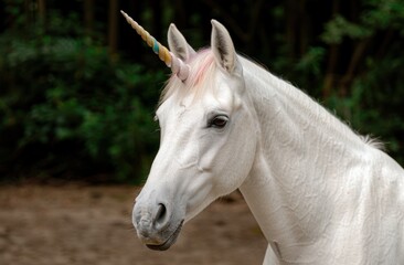 Poster - Majestic white unicorn in forest