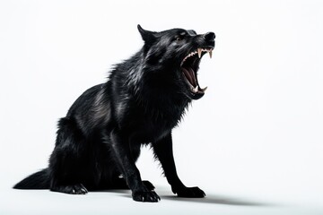 Canvas Print - A black wolf howling mammal animal pet.