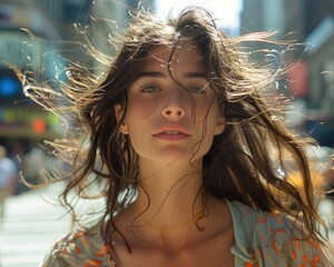 Dynamic Motion: Model Walking Towards Camera on Busy Street with 90mm f/4.0 Lens