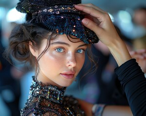 Fashion Stylist Perfecting Model's Look Behind-the-Scenes with 90mm f/4.0 Lens at Fashion Shoot