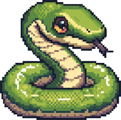 Wall Mural - Pixelated snake isolated on transparent background. PNG