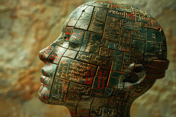 A head shape with words from different languages and scripts in a captivating design