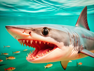 Wall Mural - shark, underwater, sea, ocean, water, animal, blue, marine, reef, swimming, dolphin, predator, grey, sharks, teeth