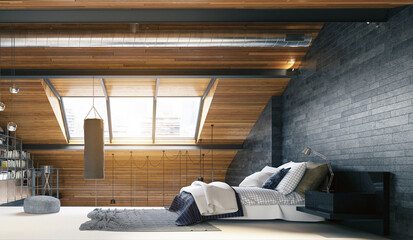 Wall Mural - modern loft bedroom interior