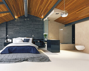 Sticker - modern loft bedroom interior