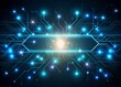 © Sirinporn - Abstract futuristic network evolution concept featuring a sleek blank banner template with glowing circuits, wires, and nodes on a dark gradient background.