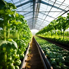 Sticker - greenhouse-tunnel-with-young-fresh-organic-vegetables-plant-nursery-agriculture-vegetable