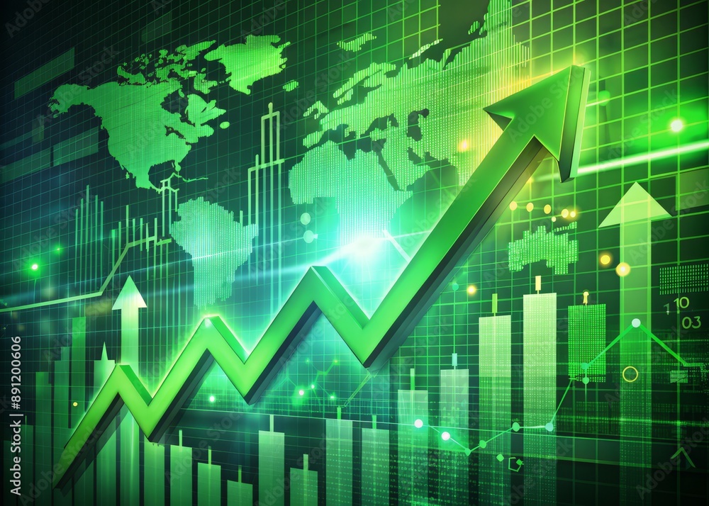 Vibrant green arrows and trending lines propel upward on a dynamic ...