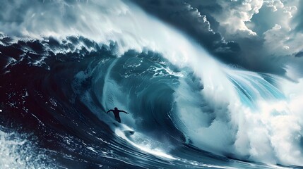 Wall Mural - surfing big wave a_ surfer riding a massive wave capture
