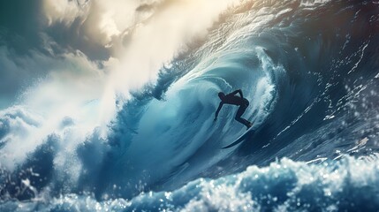 Wall Mural - surfing big wave a_ surfer riding a massive wave capture