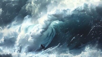 Wall Mural - surfing big wave a_ surfer riding a massive wave capture