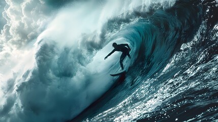 Wall Mural - surfing big wave a_ surfer riding a massive wave capture