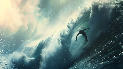 Wall Mural - surfing big wave a_ surfer riding a massive wave capture