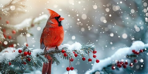 a red cardinal bird in a winter setting