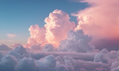 Canvas Print - surreal landscape composed entirely of fluffy clouds in various shapes and colors, with a gentle pastel sky in the background.