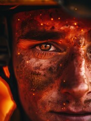 Wall Mural - a close up of a man with dirt on his face. ai.