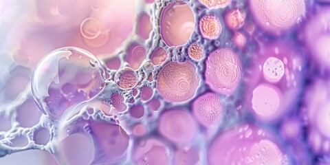 Poster - A close up of bubbles and soap in a purple background. AI.