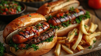 Poster - Gourmet Hot Dog with Toppings and French Fries