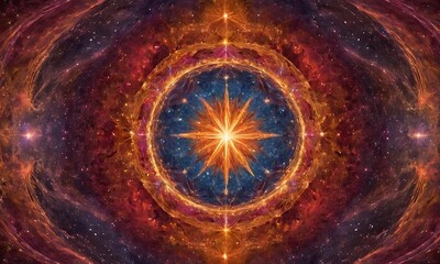 Wall Mural - an abstract representation of the birth of a star, with vibrant colors and swirling patterns symboli
