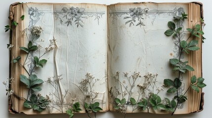 Wall Mural - Open Book with Dried Flowers and Vines