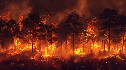 Poster - Forest fire with trees on fire